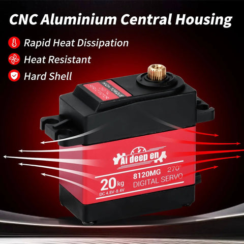 2-Pack 20KG High Torque RC Servo With Full Metal Gear Waterproof Housing, CNC aluminium for rapid heat dissipation