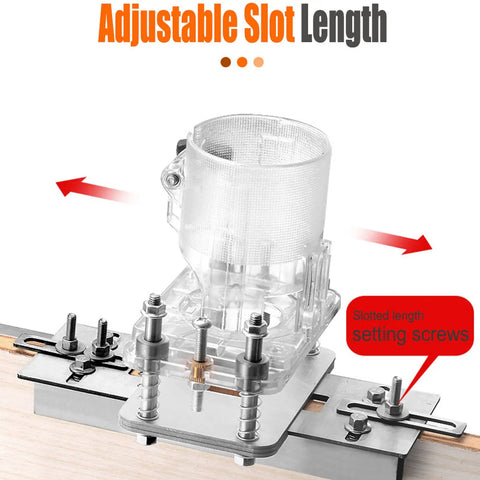 Adjustable slot length feature of Compact Wood Router And Laminate Trimmer With Palm Handle showing clear setup and settings.