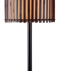 Outdoor Table Lamp With Tropical Bamboo Shade In Oil Rubbed Bronze Highlight Finish Casual Style Patio Light For Deck Or Porch 29 Inch Tall With 14 Inch Shade Diameter On Off Socket Switch.
