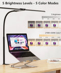 Double Head LED Desk Lamp For Home Office And Studio, Ultra Wide 25.1 Inch Light Bar above laptop, showing brightness levels.