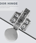 Two Piece Hydraulic Glass Door Hinges Thickened Heavy Duty Silent Hidden Cabinet Hinges With Soft Close Buffer For Kitchen Cupboard Doors Includes Two Pack For Easy Replacement And Smooth Noise Free Opening, close-up view, silver hinge design