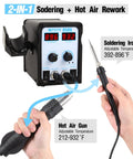 2 In 1 SMD Hot Air Rework Station With Digital Soldering Iron And Heat Gun Includes 5 Solder Tips Solder Sucker Kit