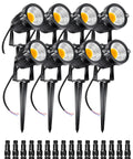 8 Pack Cool 5W Low Voltage Outdoor Landscape Lights 12V AC DC Waterproof COB LEDs 3000K Warm White with connectors