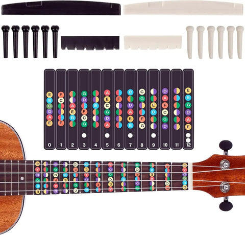 All In One 72 Pcs Guitar Tool Kit With Carry Bag for Acoustic Electric Ukulele Bass Banjo, fretboard labels and bridge pins