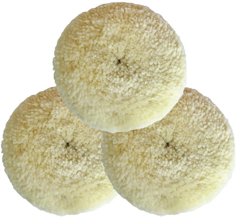 Pro Grade 7 Inch Buffing Pad Kit With Three Natural Wool Pads for compound cutting and polishing cars, boats, trucks, RVs and motorcycles.