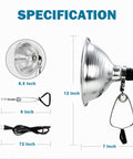 Heavy Duty Clamp Lamp Light With Detachable 8.5 Inch Aluminum Reflector, 150W E26 Socket, No Bulb Included, 6 Foot Cord shown