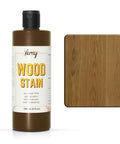 Pro Level Water Based Wood Stain For Indoor And Outdoor Projects Featuring Natural Oak Pigment and Top Shelf Matte Finish in 250ml with oak wood sample.