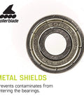 High-speed inline skate bearings with metal shields to prevent contaminants, ensuring smooth and durable performance for rollerblades.