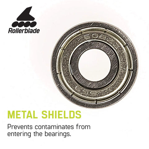 High-speed inline skate bearings with metal shields to prevent contaminants, ensuring smooth and durable performance for rollerblades.