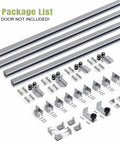Exterior Sliding Barn Door Hardware Kit With Box Rail Track 450Lb Capacity components laid out, including weather-resistant steel tracks and brackets.