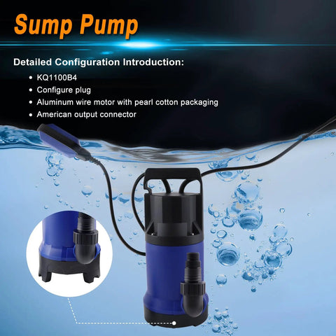 Submersible Sump Pump 1100W High Flow 4000 GPH for pool pond drainage with hose and wire, aluminum motor