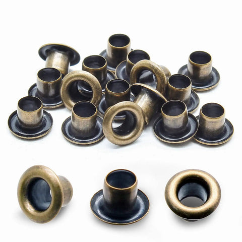 Close-up of One Eighth Inch ID Brass Grommets Eyelets 200 Pieces Metal Grommet Kit For Canvas Clothes And Leather Self Backing Easy Install