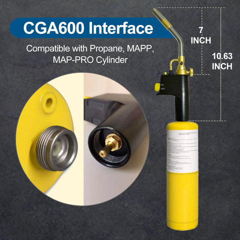 Push Button Propane Torch Head With Adjustable Flame And Continuous Flame Lock One Hand Ignition for soldering and more