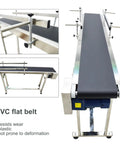 Industrial PVC Flat Belt Conveyor with Stainless Steel Frame and Adjustable Speed, Double Guardrails, 59 Inch Long