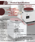 Do It All 4 To 6 Inch Mini Disc Sander And Bench Grinder With Bidirectional Stepless Speed Control 0 To 6000 RPM Forward And Reverse For Wood Metal Stone And More 6 Inch Sanding Disc Tool, close-up of product specifications and sanding disc