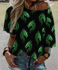 Cool Women Dragon Fire Art Tee With Boat Neck Loose Fit Short Sleeve Breathable Polyester Blend For Daily Wear