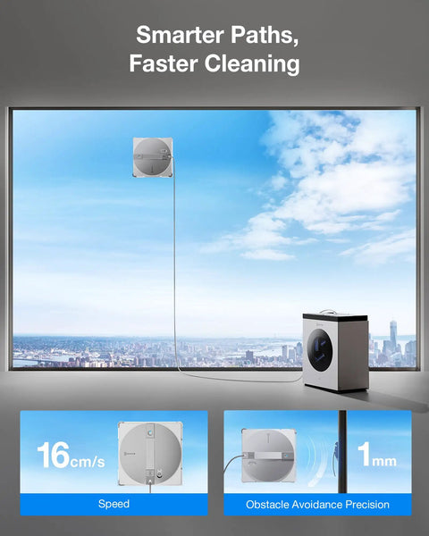 W3 Omni Robot Window Cleaner With Auto Clean Station Hands Free Self Cleaning System Triple Spray And Win Slam Five Point Zero Smart Navigation Fully Automated Window Cleaning No Scrubbing Needed Keeps Your Glass Sparkling Every Time on large window