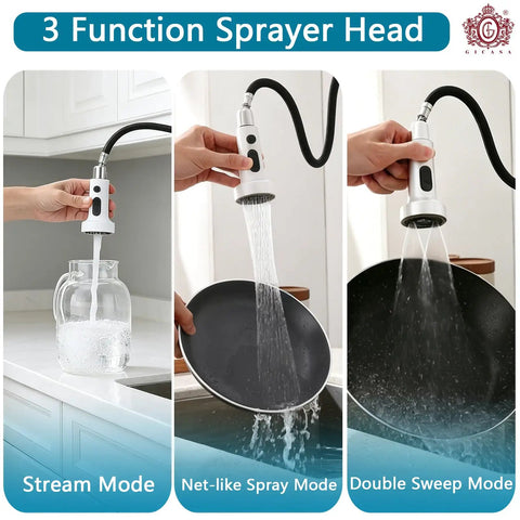 GICASA Kitchen Faucet - Pull Down Sprayer,High arc Commercial Stainless Steel Kitchen Sink Faucet White with 3 function sprayer head.