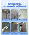 Premium Portable Mortar Sprayer Machine For Wall Plaster And Stucco Application showing multiple uses like mortar, putty, and paint.