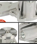 Close-up of aluminum Engine Water Pump With Gasket And Bolts For Ford Escape 2013 2016 Fiesta 2011 2019 Fusion 2013 2014 Transit Connect 2014 2016 Aluminum Housing Four Cylinder One Point Six Liter Replacement, showing details of the housing and bolt holes.