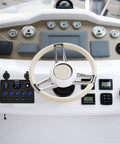 Five Gang Rocker Switch Panel With Dual USB Charger, LED Voltmeter, 12V 24V On Off SPST Toggle, Waterproof All In One Power Hub For LED Light Bars Rear Rock Lights Trucks RVs Boats 4x4 mounted on a boat dash
