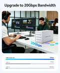 Person using Turbocharged 4 Bay Raid Hard Drive Enclosure With Jms591 Chip And 20Gbps Usb 3.2 Gen2X2 Interface at a desk.