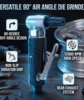 Heavy Duty Pneumatic Air Angle Die Grinder 12000 RPM 90 Degree Right Angle Polisher with non-slip grip for auto repair and mold trimming.