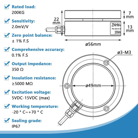 Industrial Grade Load Cell Sensor With Indicator Display, 0.1 Percent High Precision Readouts For Tiny Weight And Force Changes, Pro Grade Compression Sensor Kit For Testing, Calibration, And DIY Projects, 200KG, stainless steel