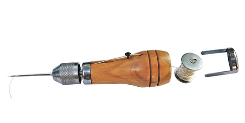 Hand Sewing Awl Kit For Leather And Canvas Repair With Four Straight Needles And 180 Yards Thread Stored In Wooden Handle