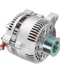 Beefy Alternator For 4.6L And 5.4L V8 Engines Fit For F Series F150 1997 To 2002 E Series Vans 1997 To 2001 Expedition 1997 To 2001 F250 1997 To 1999 And Lincoln Navigator 1998 To 1999 Replacement, aluminum body, front view