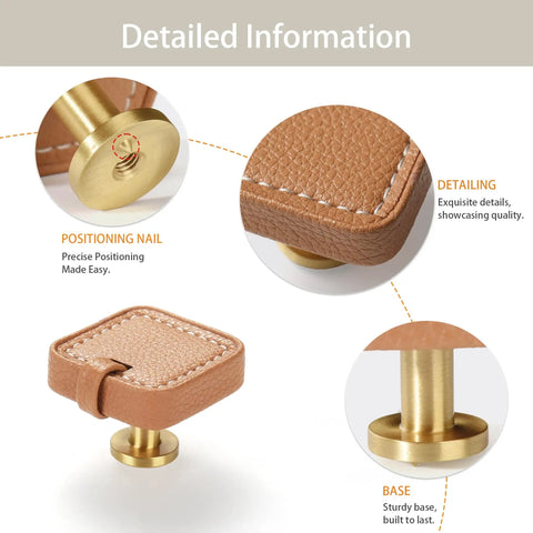 Detailed view of Pack Of Four Modern Khaki Brass Square Cabinet Drawer Knobs showing positioning nail and sturdy base.