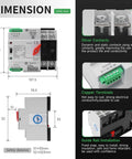 Diagram and features of 100 Amp Dual Power Transfer Switch 2 Pole Automatic Manual Changeover 110V 50 60 Hz Din Rail Mounted