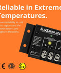 20A PWM Solar Charge Controller For 24V Systems, text emphasizing reliability in extreme temperatures