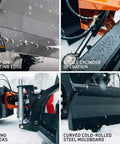 Beast 79 Inch Hydraulic Dozer Blade For Skid Steer With SSQA Quick Attach showing cutting edge, cylinder, shocks, steel moldboard.
