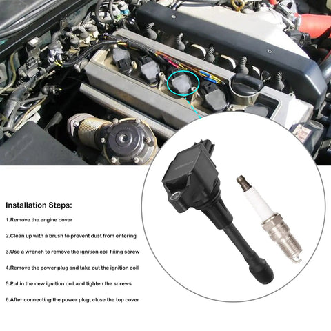 Set Of 4 Ignition Coil Packs And Spark Plugs For Nissan Vehicles installation illustration