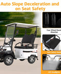 Kick Around With This Hella Smooth Electric Golf Cart Featuring Roomy Storage Box And 800W Motor Power showing seats and safety features.
