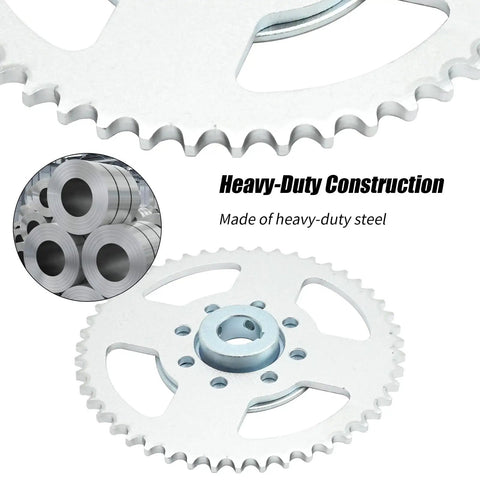 Go Kart Rear Sprocket Kit with 48 Tooth Sprocket, heavy-duty steel construction, 8 hole hub, 1 inch bore, quarter inch keyway