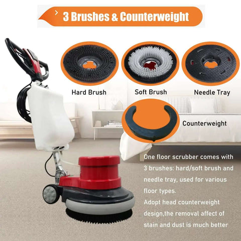 Commercial Floor Cleaning Machine 17 Inch Floor Cleaner And Polisher Industrial Scrubber Buffer With Three Changeable Brushes