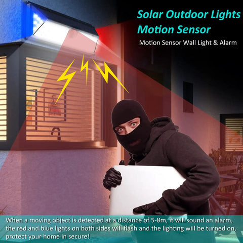 Outdoor Solar Motion Sensor Lights With Remote Control Four Modes Sensing Dim Alarm And Off illuminating intruder