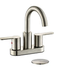 Brushed Nickel Centerset Bathroom Faucet With Drain Assembly High Arc 4 Inch Lavatory 3 Hole Mount Two Handles Brass 360 Degree Swivel