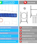 Comparison of JMMPOO Gog Agility Training Equipment and other brands showing lightweight, foldable, and easy assembly features.