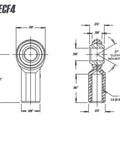 1/4 Inch Bore 1/4-28 Rh Female Rod End Bearing With Jam Nut Ecf4 C1045 Steel Body technical drawing dimensions