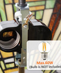Tiffany Style Stained Glass Ceiling Lamp 2 Light 14 Inch Wide Amber Brown Semi Flush Mount socket and bulb detail