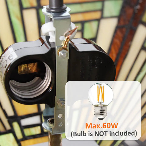 Tiffany Style Stained Glass Ceiling Lamp 2 Light 14 Inch Wide Amber Brown Semi Flush Mount socket and bulb detail