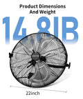 20 Inch High Velocity Wall Mount Fan With Three Speed Heavy Duty Beefy PSC Motor Easy Operation 270 Degree Tilting Metal