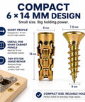 6 By 14 Mm Short Expansion Screw Set For Cabinet Hinges Repair Kit with measurements and detailed view of components