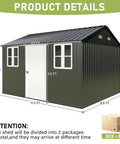 10x12 Ft Outdoor Storage Shed With Lockable Hinged Door And Two Windows Nordic Cottage Metal Shed For Backyard in Dark Grey and White