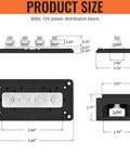 Heavy Duty 300 Amp 12V DC Waterproof Bus Bar Power Distribution Block With Four Three Eighths Inch Studs For Automotive Marine Solar Wiring Positive And Negative Terminal size diagram