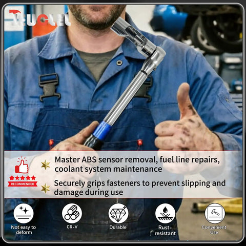 17mm Diesel Injector Fuel Line Socket Flare Nut Wrench Slips Right Past Grime And Takes The Hustle Out Of Stubborn Nuts Built For 3/8 Square Drive Ratchets Cleans Thermo Sensors Fast shown in use by mechanic.