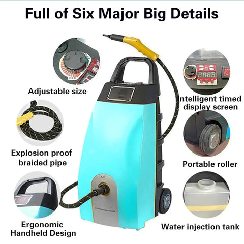 Kickass 2500W Steam Cleaner With Ozone Sanitizing And 3.5L Tank showing adjustable features and ergonomic design details.